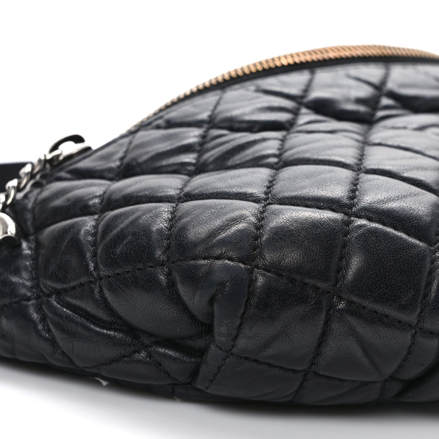 Lambskin Quilted Banane Waist Bag Fanny Pack Black