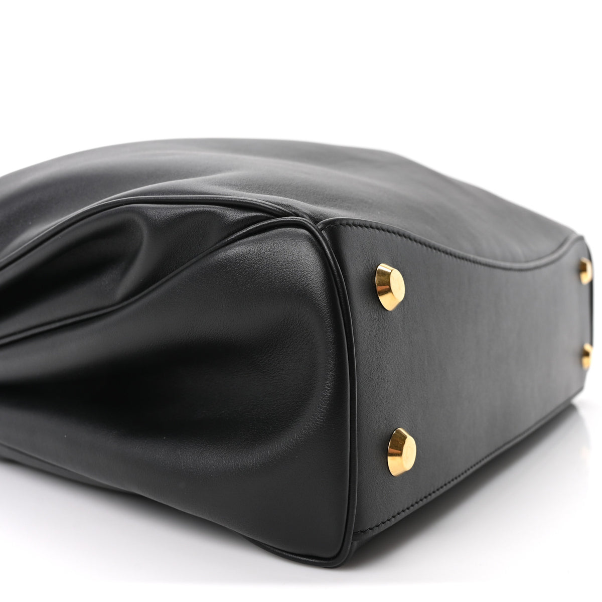 Natural Smooth Calfskin Medium Rodeo Top Handle Handbag Black