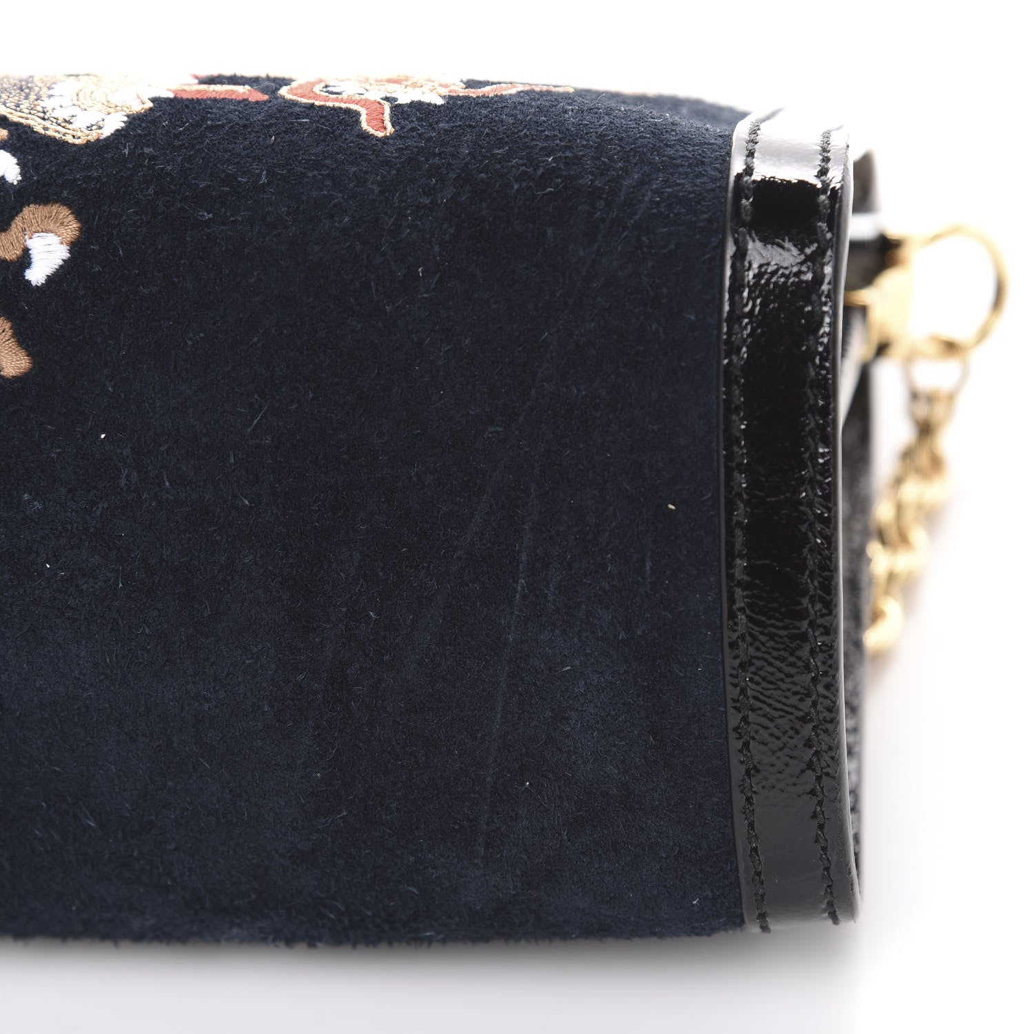 Gucci Suede Patent Web Dragon Embroidered Medium Ophidia Chain Shoulder Bag Blue Multicolor Black 11 of 14