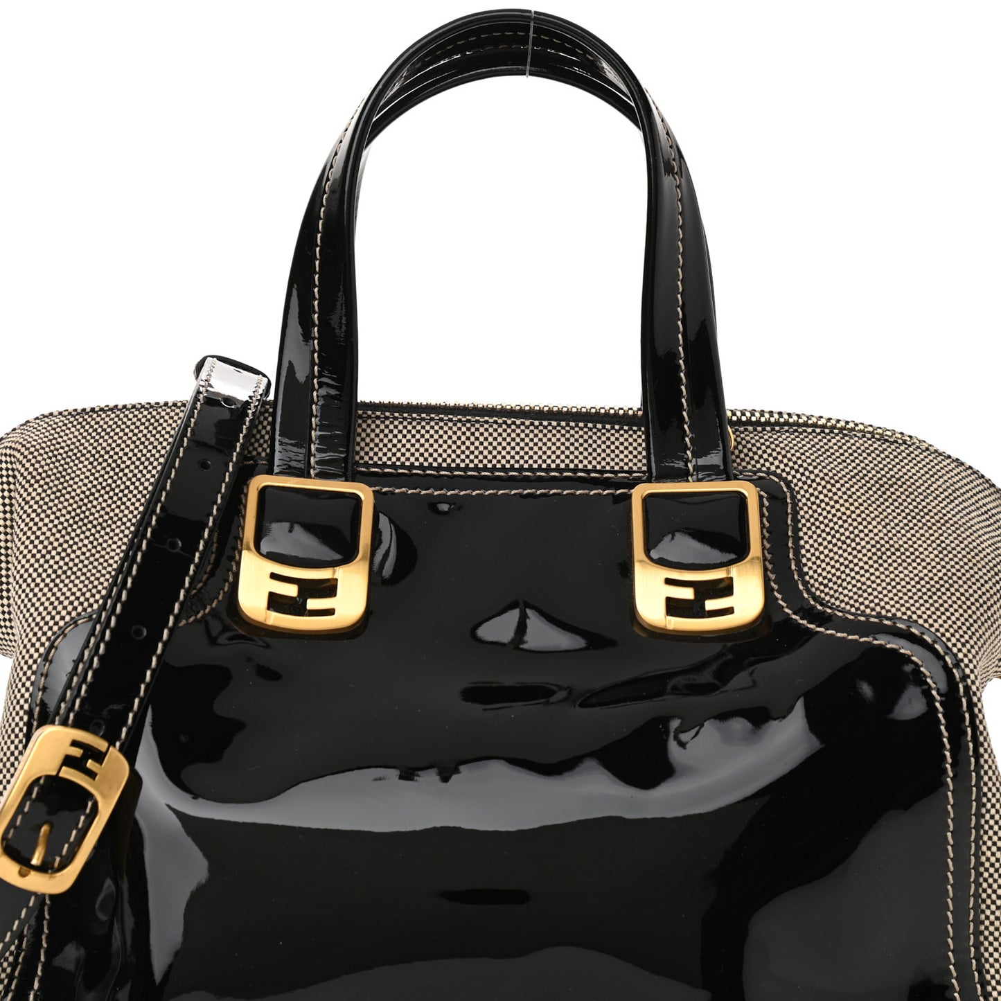 Patent Canvas Small Chameleon Tote Black