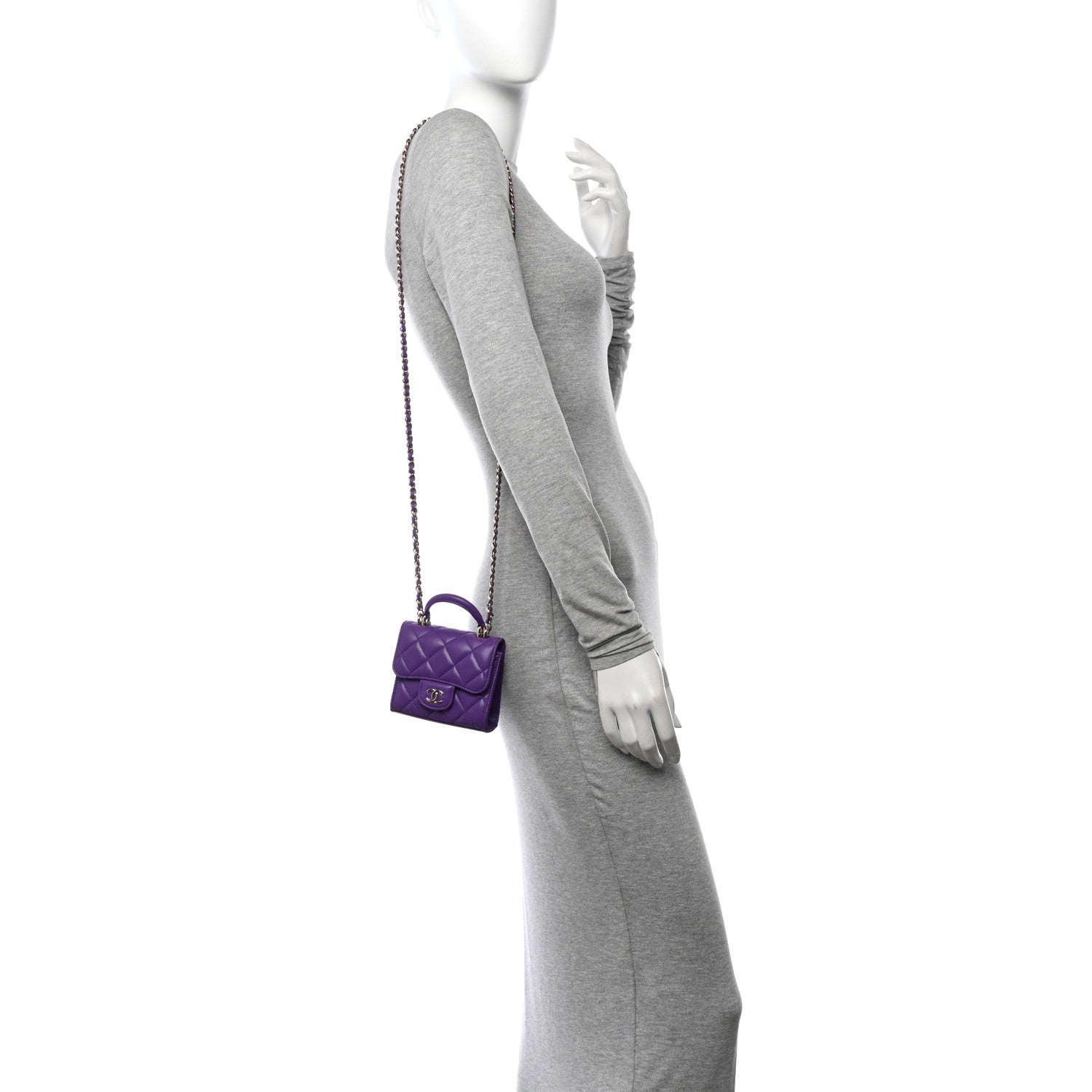 Chanel Lambskin Quilted Top Handle Flap Clutch With Chain Purple 2 of 10