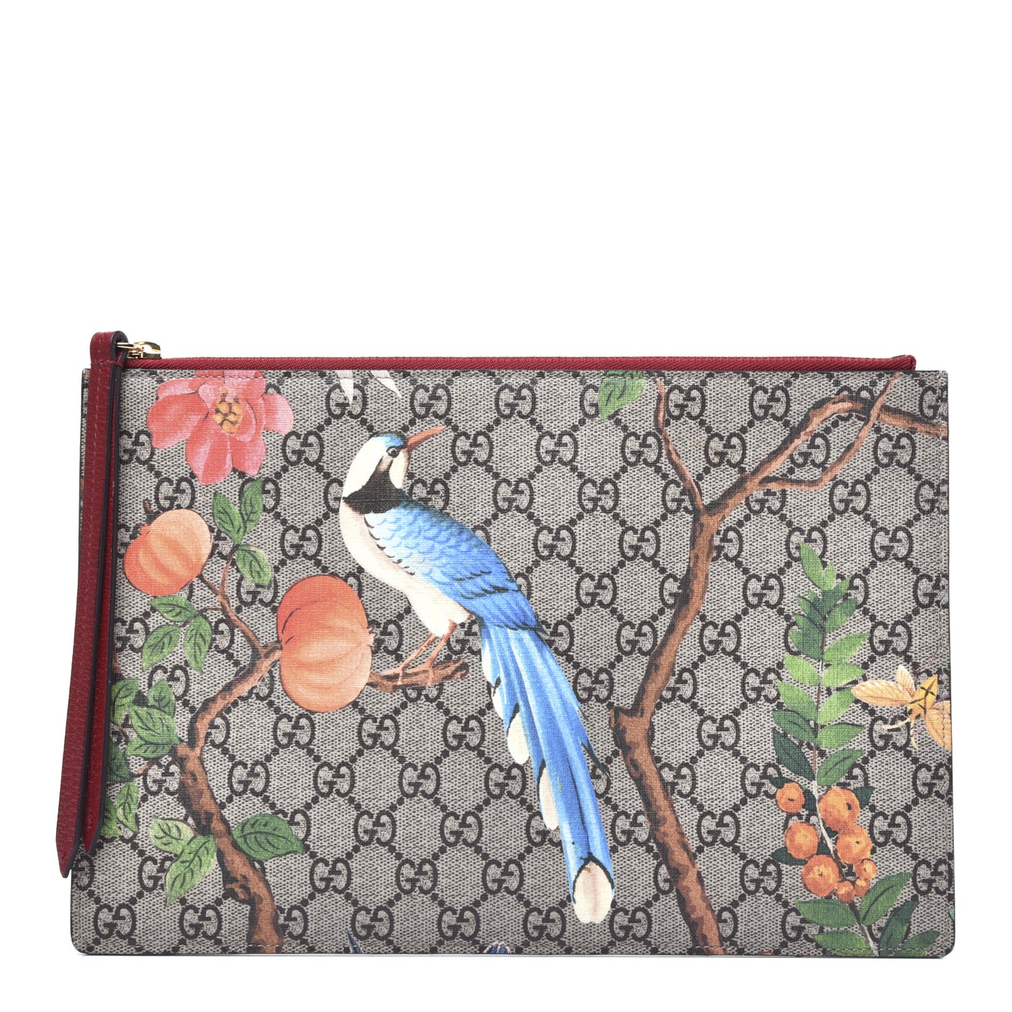 GG Supreme Monogram Tian Large Zip Pouch Beige Multicolor Red