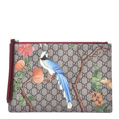 Gucci GG Supreme Monogram Tian Large Zip Pouch Beige Multicolor Red 1 of 14