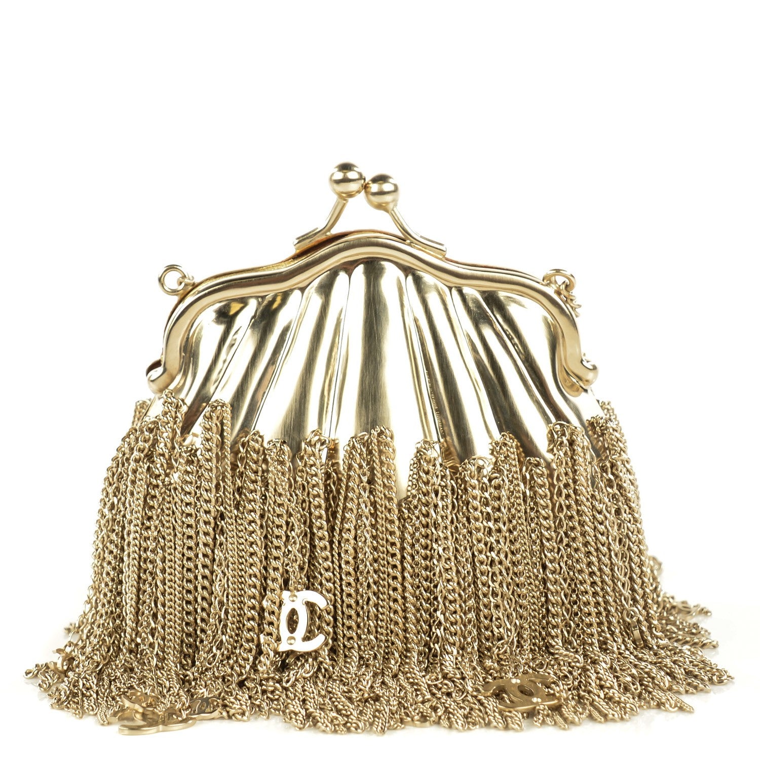 Chanel Metal Kiss Lock CC Chain Fringe Minaudière Clutch Gold 1 of 9