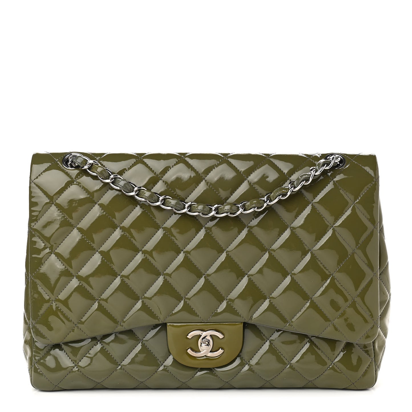 Patent Quilted Maxi Single Flap Grey