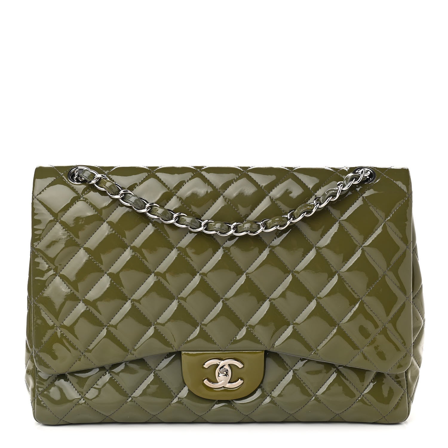 Chanel Patent Quilted Maxi Single Flap Grey 1 of 13