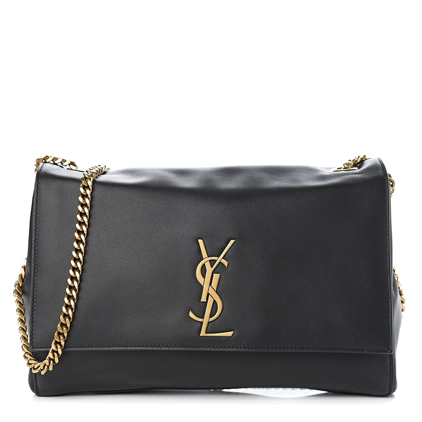 Smooth Calfskin Suede Medium Reversible Monogram Kate Satchel Black