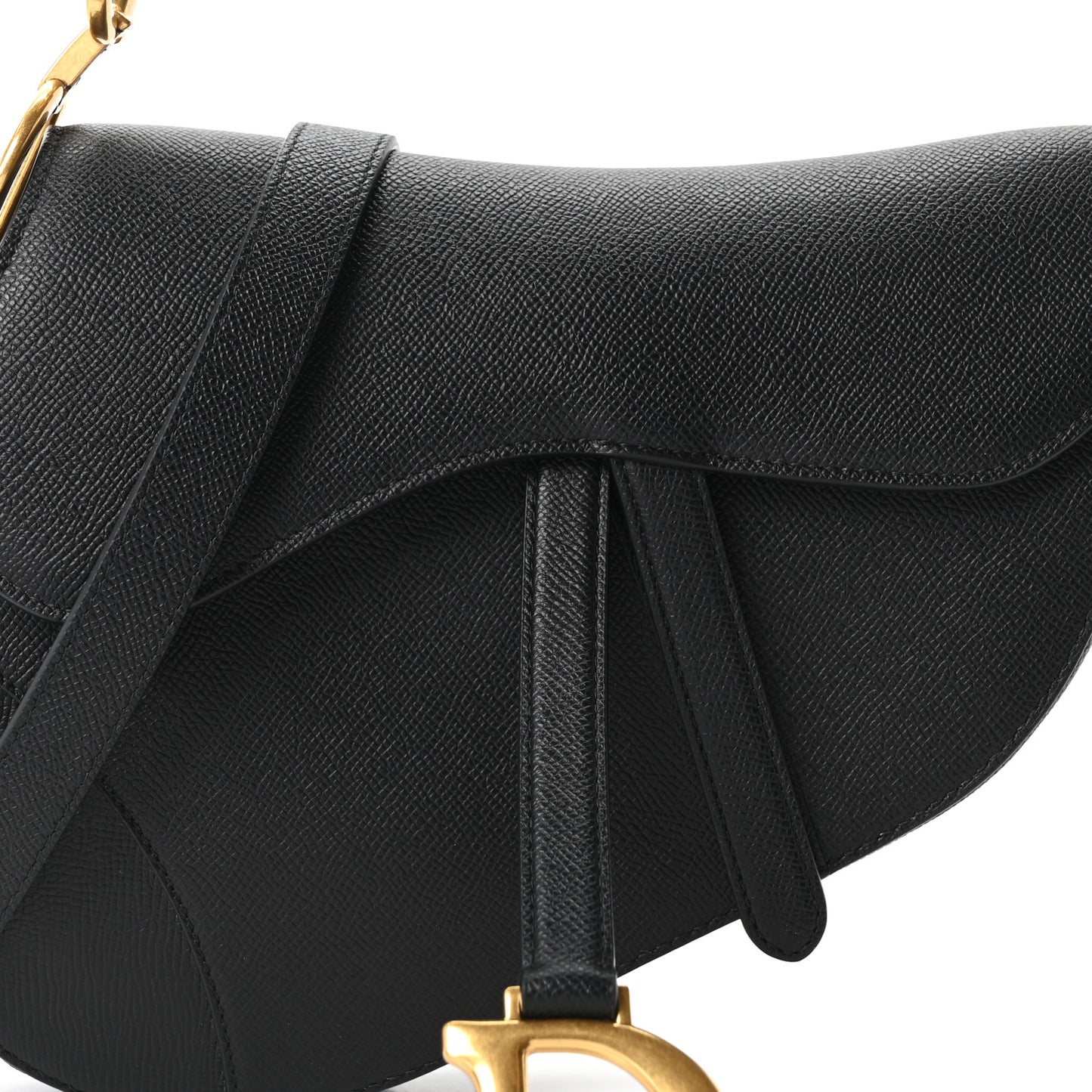Grained Calfskin Saddle Bag With Strap Black