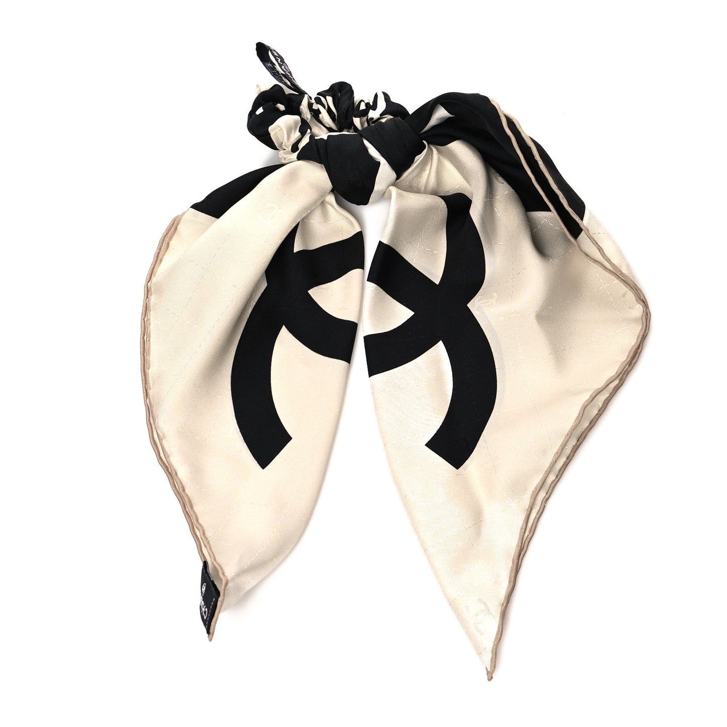 Silk CC Scarf Hair Tie White Black