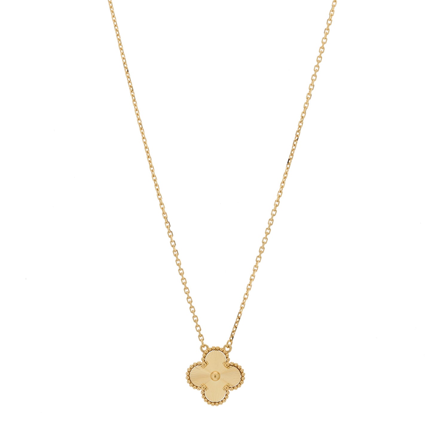 18K Yellow Gold Guilloche Vintage Alhambra Pendant Necklace