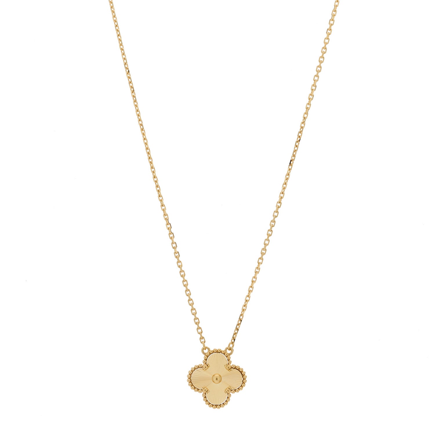 Van Cleef & Arpels 18K Yellow Gold Guilloche Vintage Alhambra Pendant Necklace 1 of 6