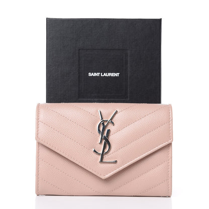 Saint Laurent Grain De Poudre Matelasse Chevron Small Monogram Envelope Wallet Pale Blush 9 of 9