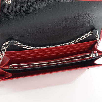 Prada Saffiano Bi-Color Wallet On Chain Fuoco Nero Black 5 of 7