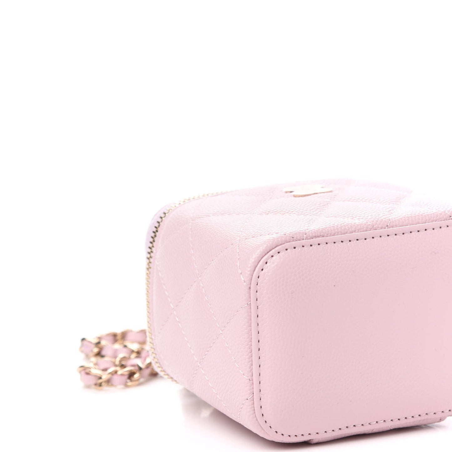 Caviar Quilted Mini Vanity Case With Chain Light Pink