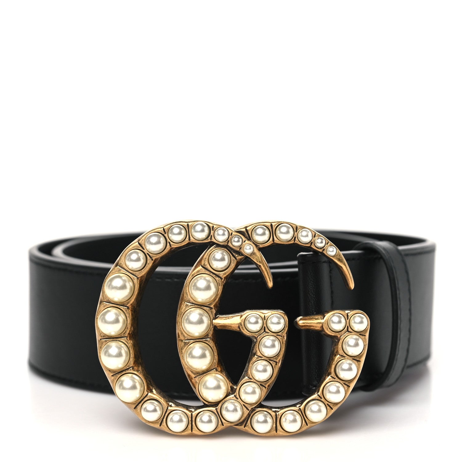 Gucci Moon Calfskin Pearl Double G 40mm Belt 70 28 Black Cream 1 of 5