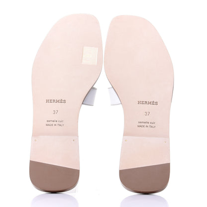 Hermes Box Calfskin Oran Sandals 37 White 7 of 11
