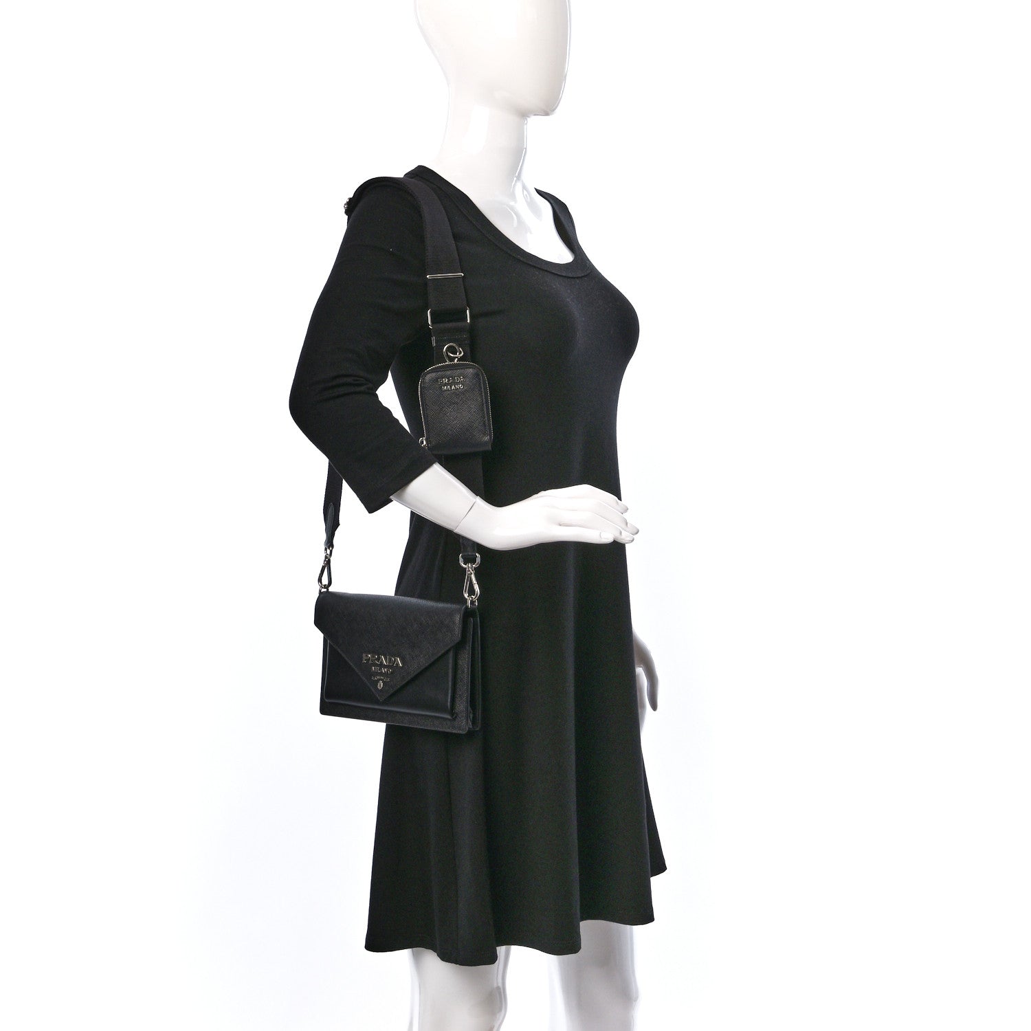 Prada Saffiano City Calf Mini Envelope Bag Black 2 of 8