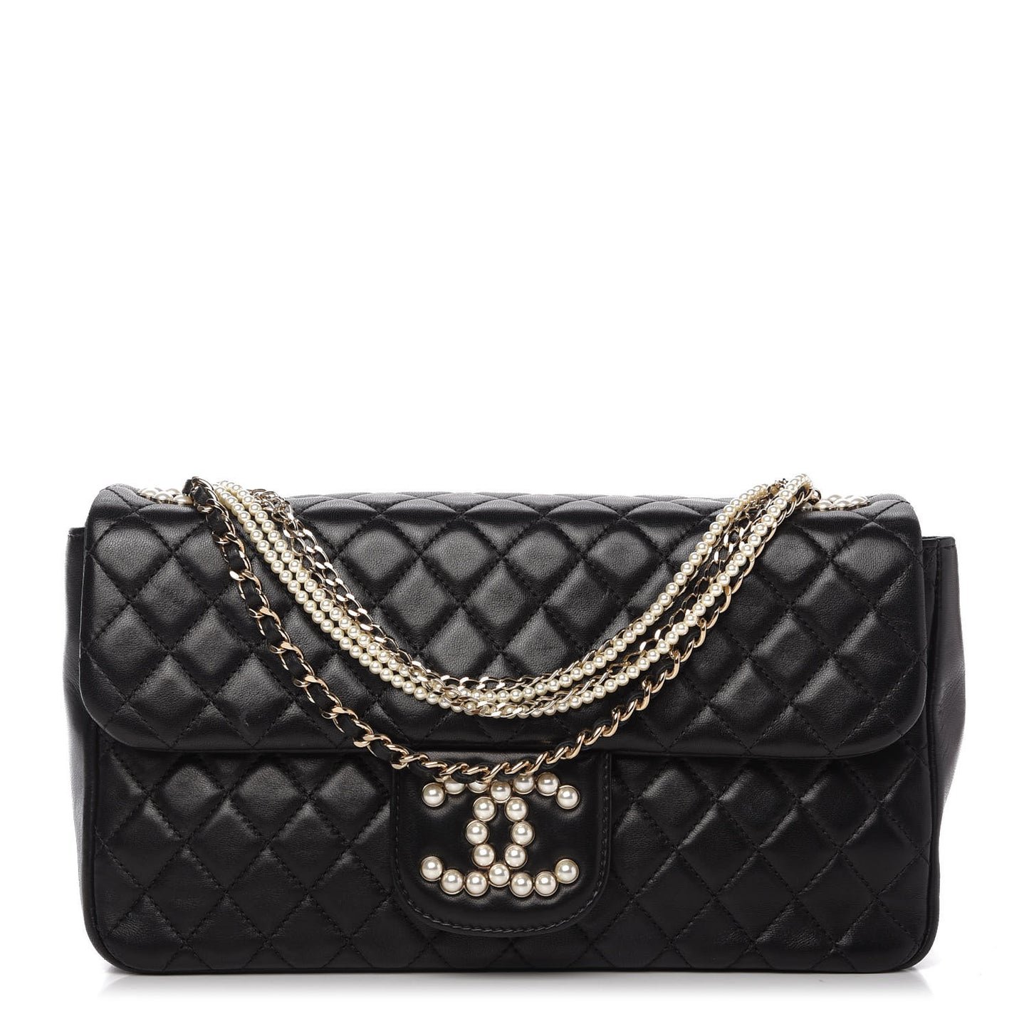 Lambskin Quilted Medium Westminster Pearl Flap Black