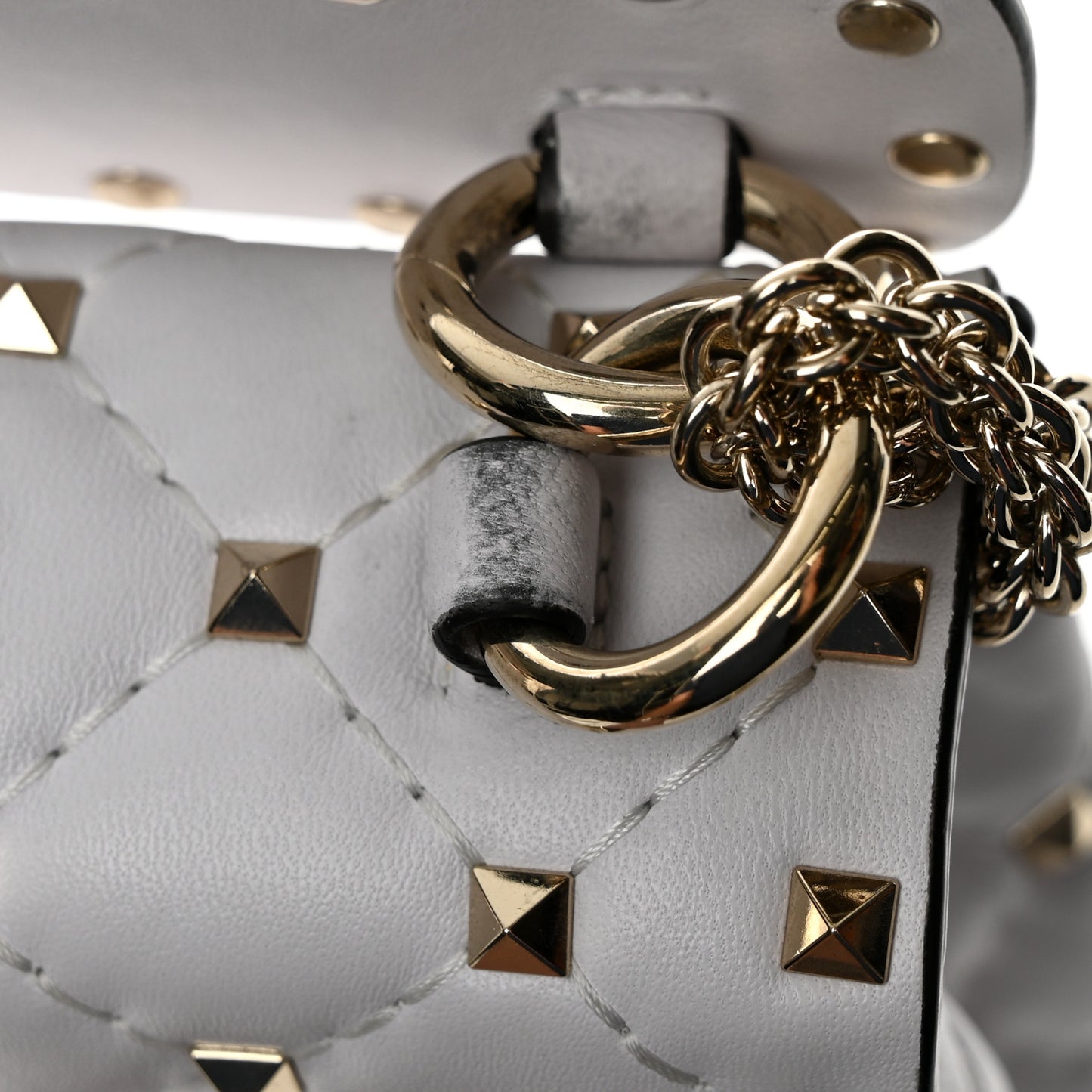 Lambskin VLTN Print Medium Rockstud Spike Shoulder Bag Optic White Black