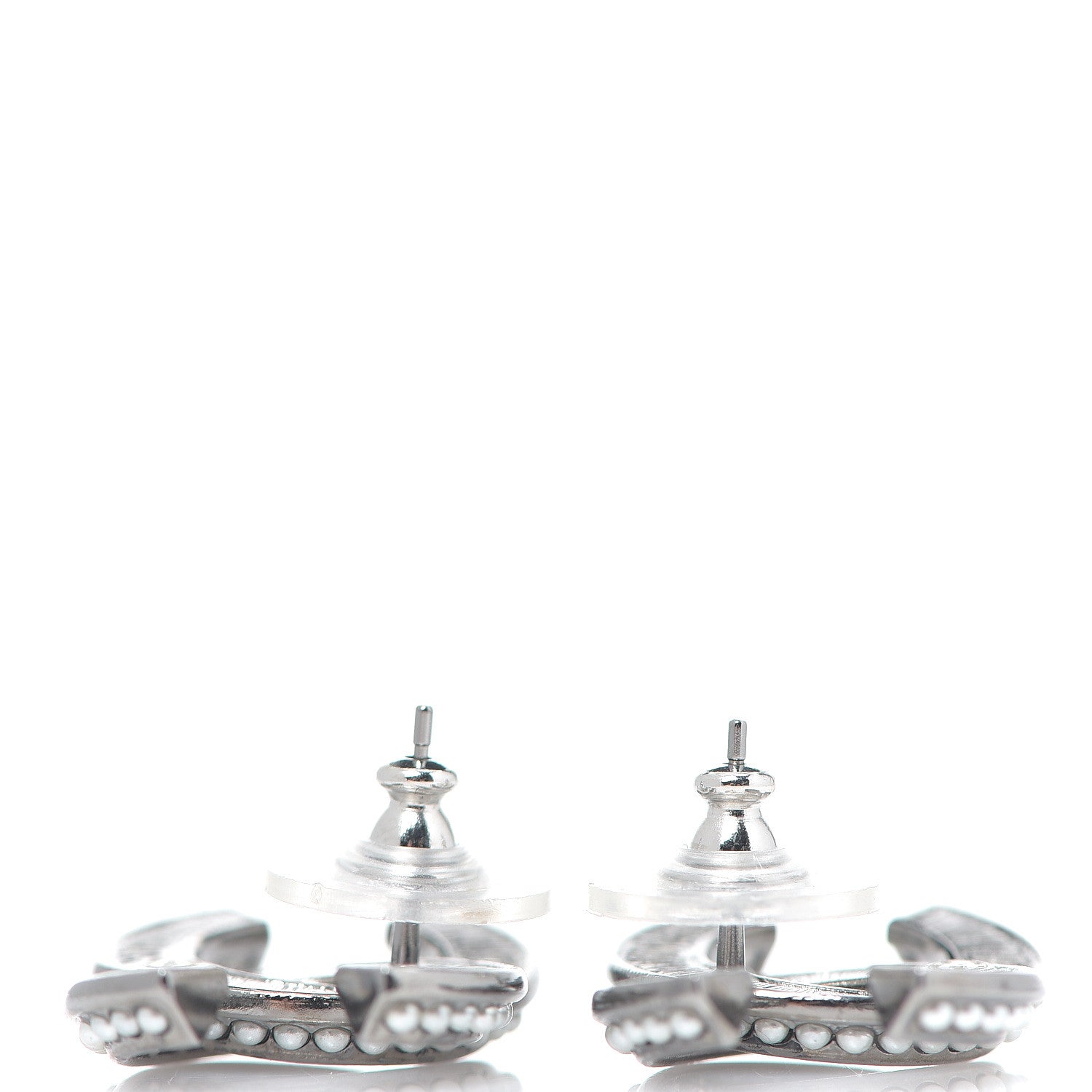 Chanel Pearl Crystal CC Earrings Silver 2 of 3