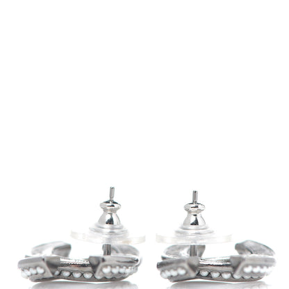 Chanel Pearl Crystal CC Earrings Silver 2 of 3