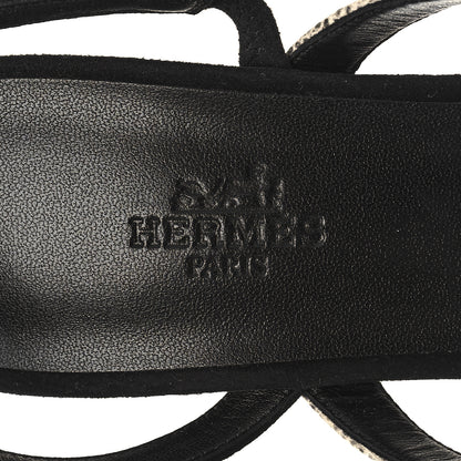Hermes Suede Goatskin Lizard Glamour 95 Sandals 38.5 Black Ombre 8 of 8