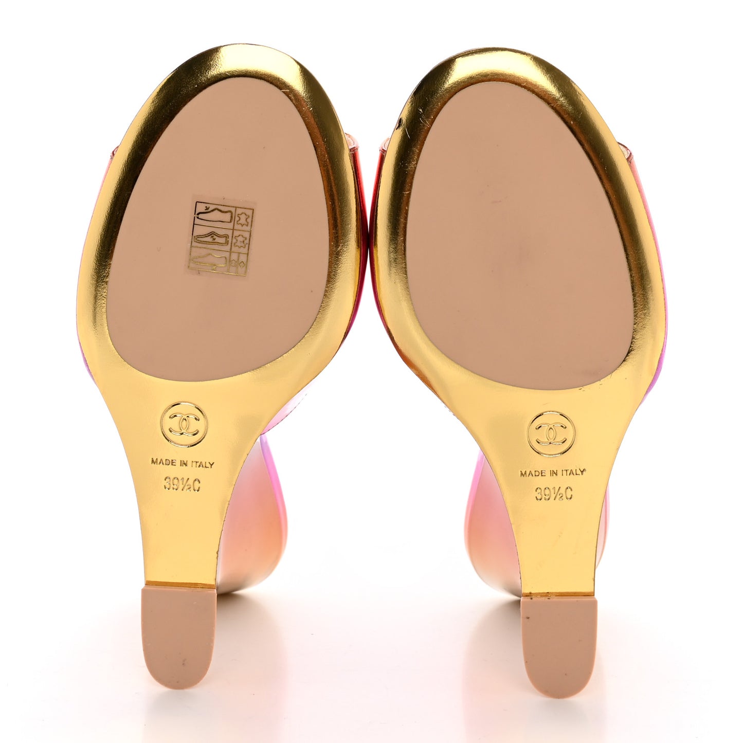 Laminated Calfskin Wedge Mules 39.5 Pink Orange Yellow
