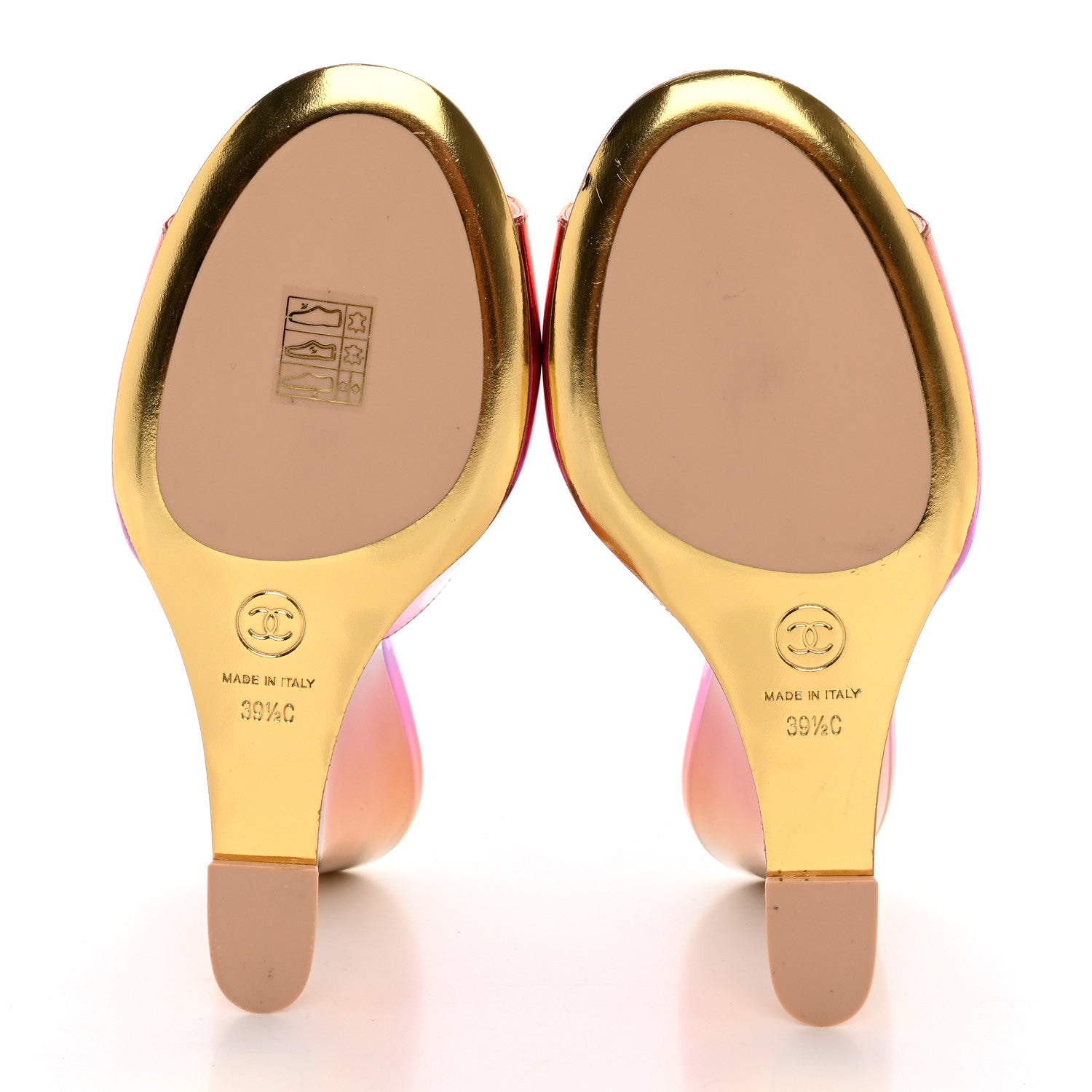 Chanel Laminated Calfskin Wedge Mules 39.5 Pink Orange Yellow 5 of 9