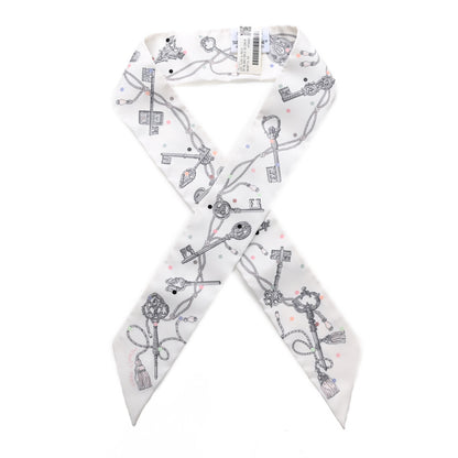Hermes Silk Les Cles A Pois Twilly White Gris Acier 1 of 4