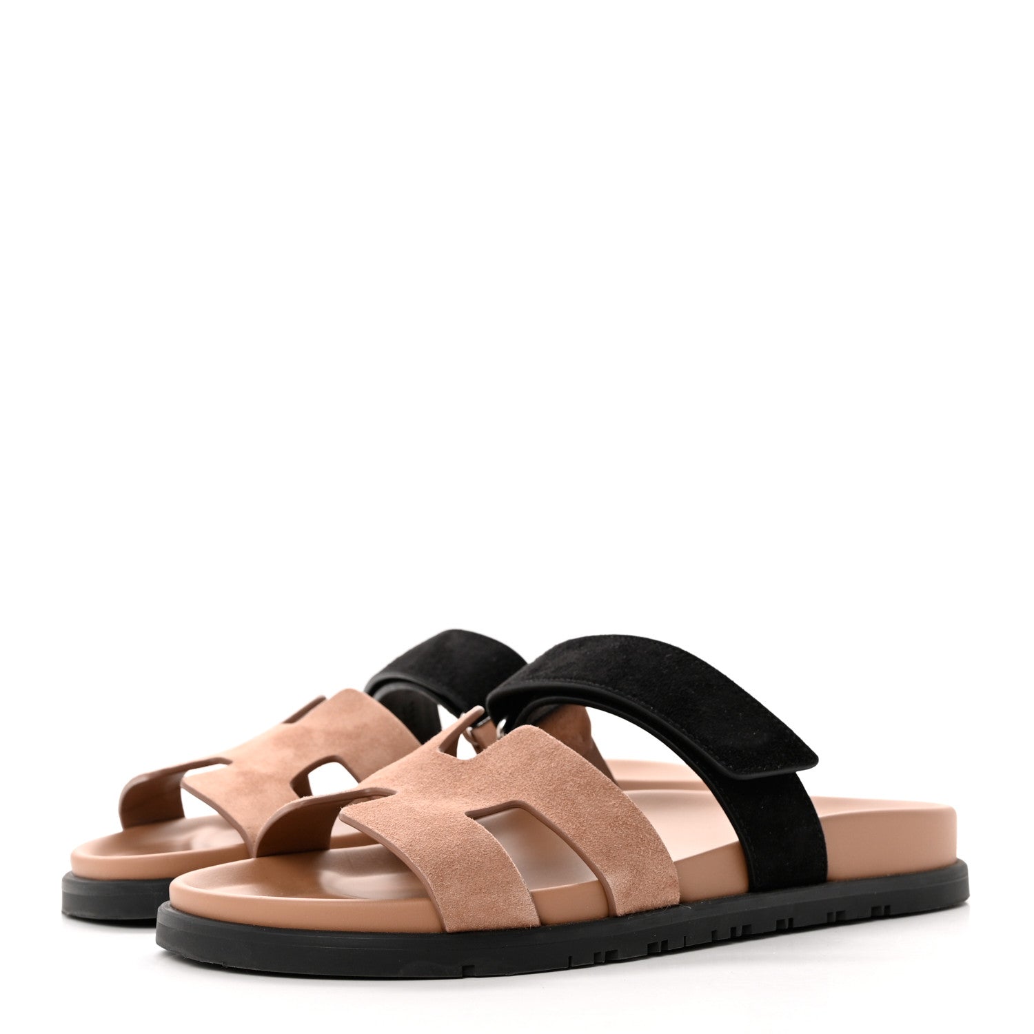 Hermes Suede Goatskin Womens Chypre Sandals 39 Rose Perle Black 3 of 9