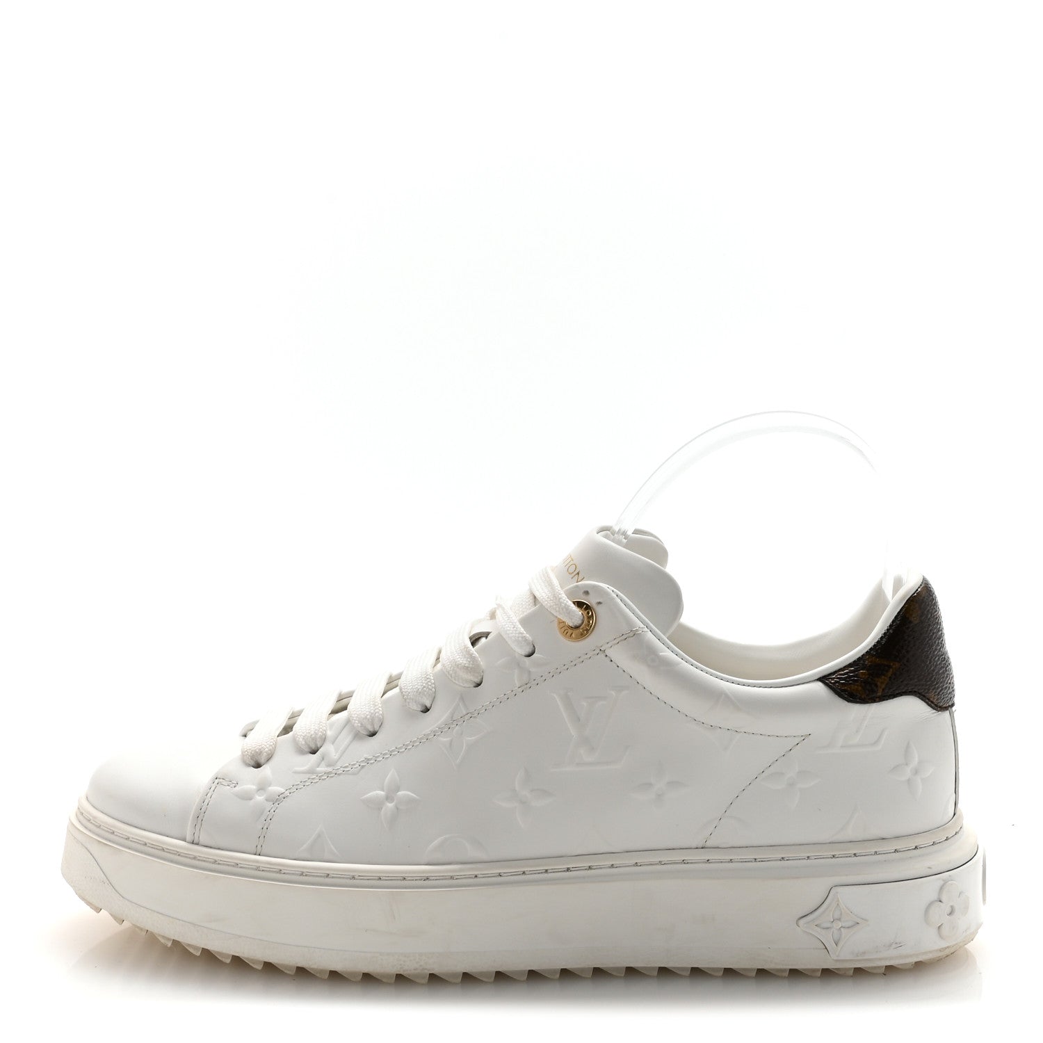 Louis Vuitton Lambskin Embossed Monogram Time Out Sneakers 40 White 1 of 9