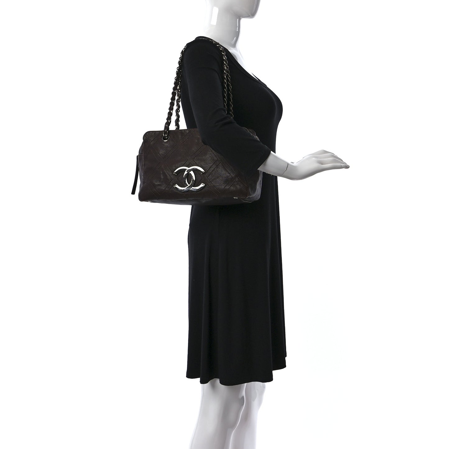 Calfskin Large Diamond Stitch Tote Brown