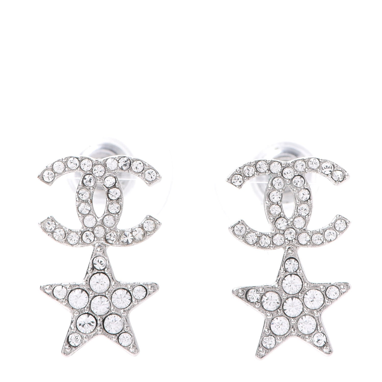 Chanel Crystal CC Star Earrings Silver 1 of 5