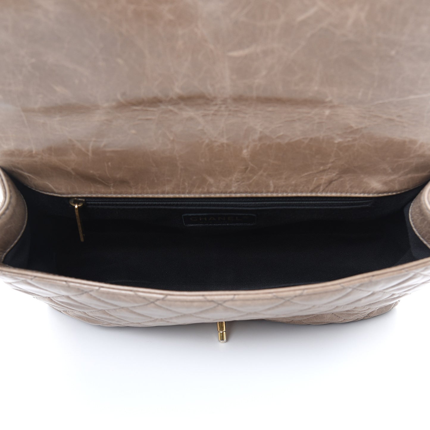 Glazed Calfskin Castle Rock Medium Flap Dark Beige