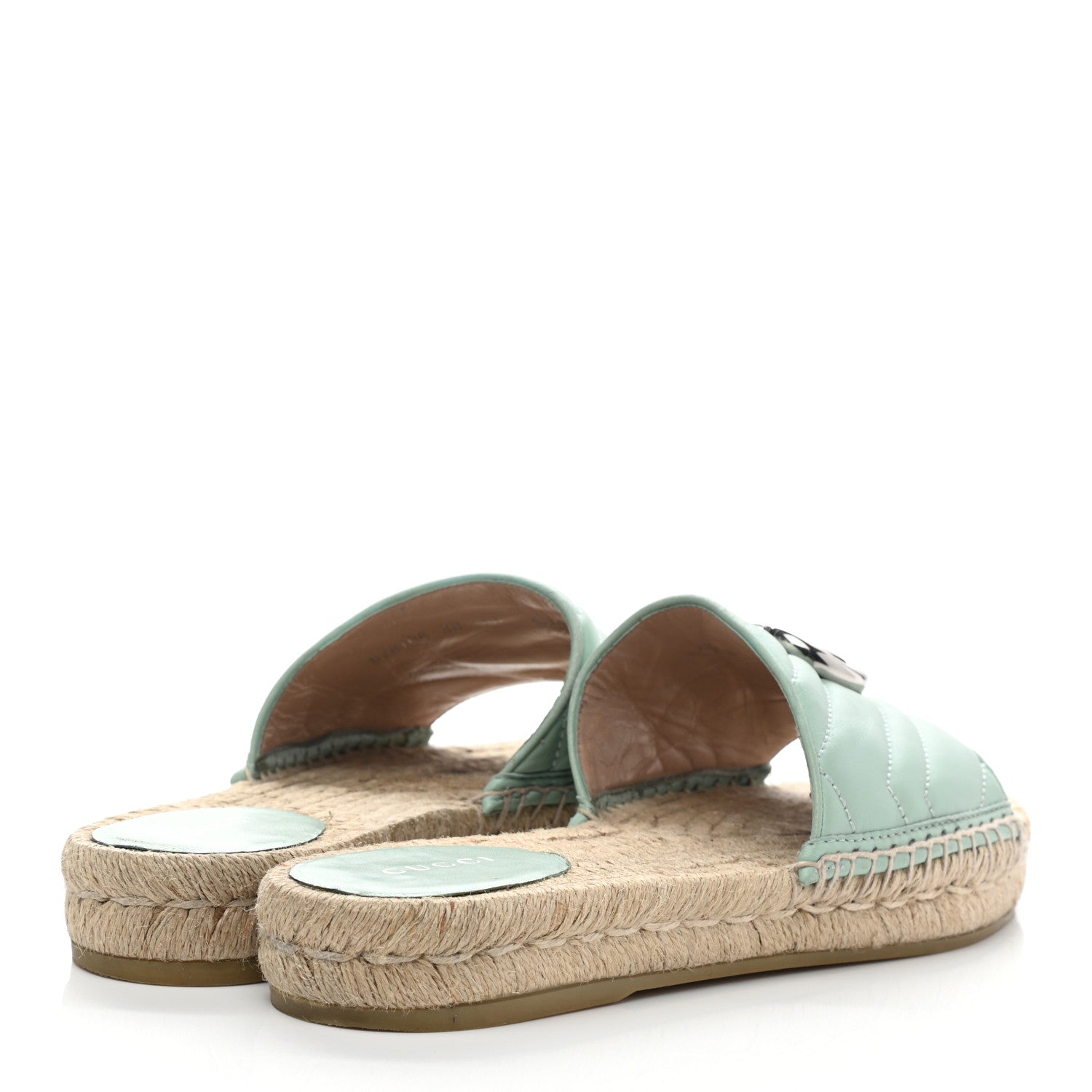 Gucci Nappa Matelasse GG Marmont Espadrille Slide Sandals 38 Water Green 4 of 10