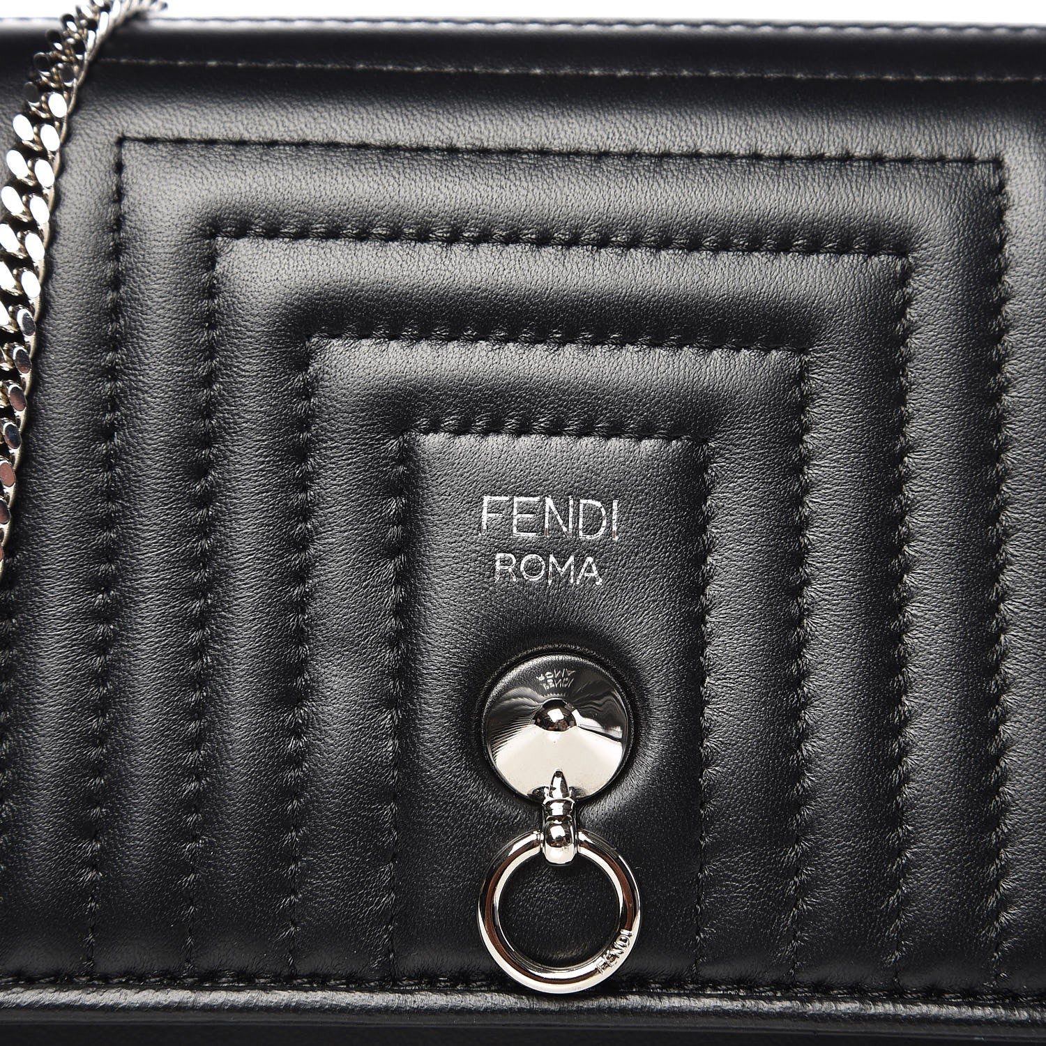 Fendi Shiny Nappa Trapuntata Dotcom Tube Wallet On Chain Black 6 of 6