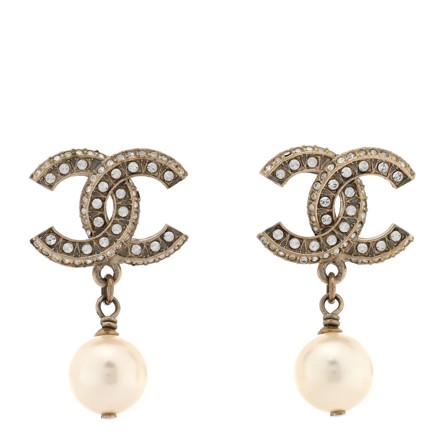 Crystal Timeless CC Pearl Drop Earrings Light Gold