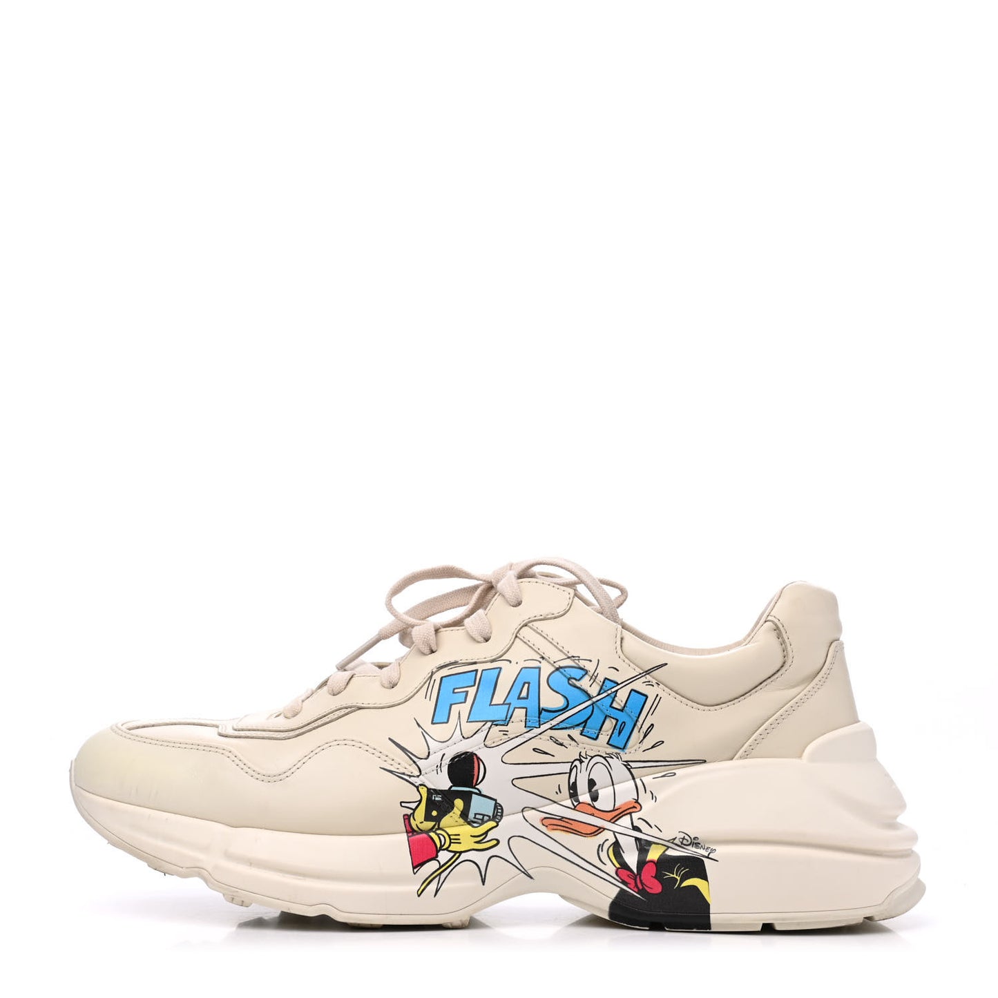 X DISNEY Calfskin Donald Duck Mens Rhyton Sneakers 10 Ivory