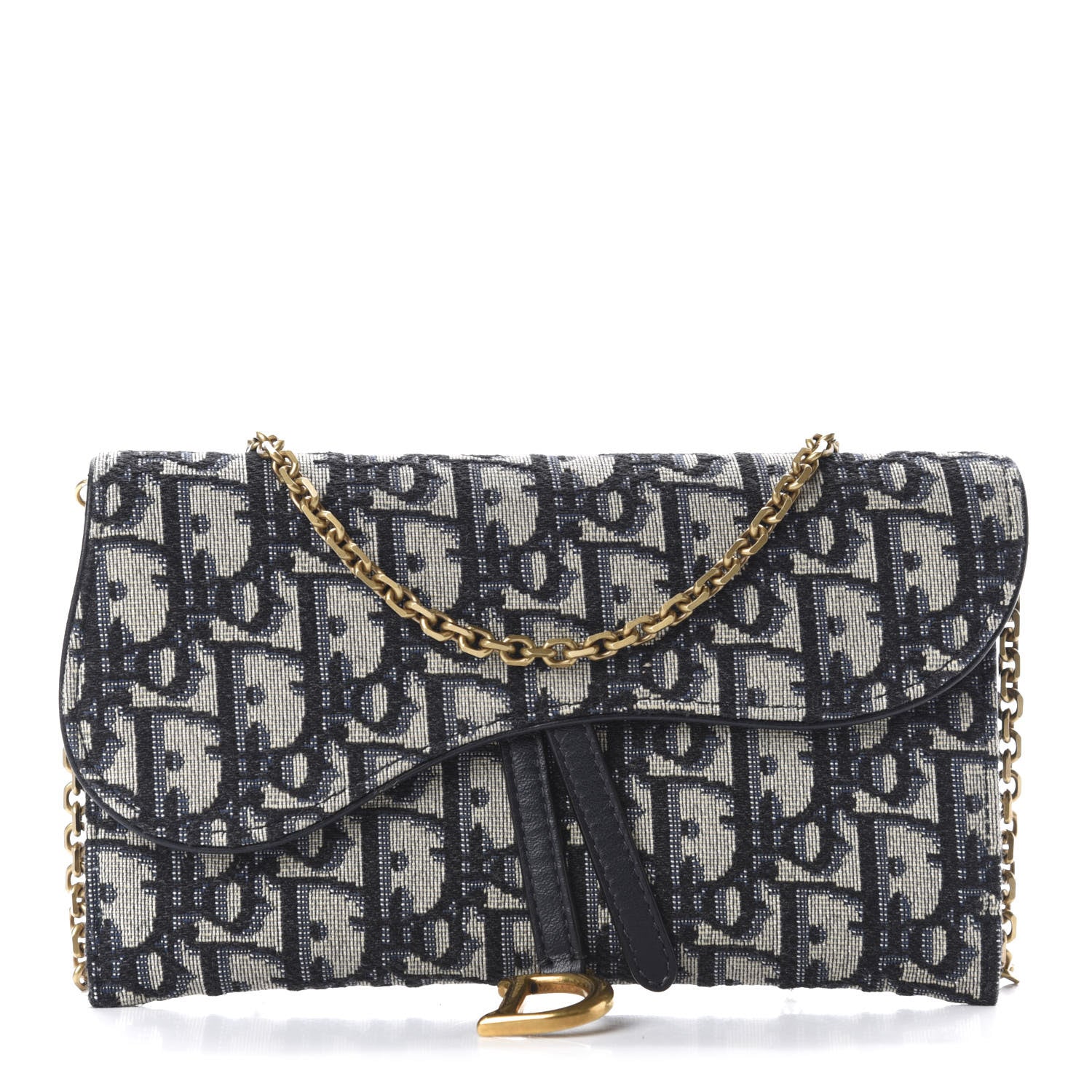 Christian Dior Oblique Saddle Chain Long Wallet Blue 1 of 9