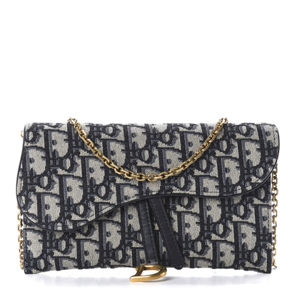 Christian Dior Oblique Saddle Chain Long Wallet Blue 1 of 9