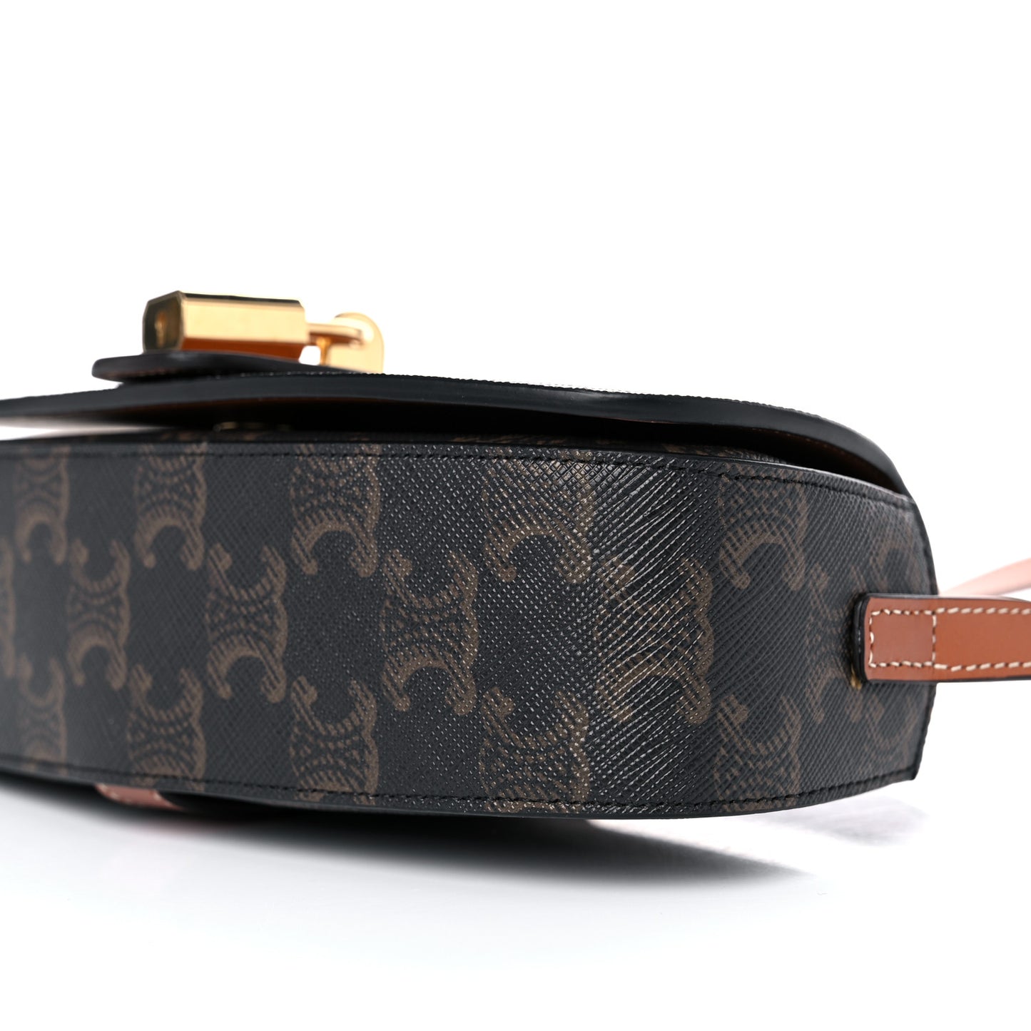 Triomphe Canvas Calfskin Tabou Clutch on Strap Tan