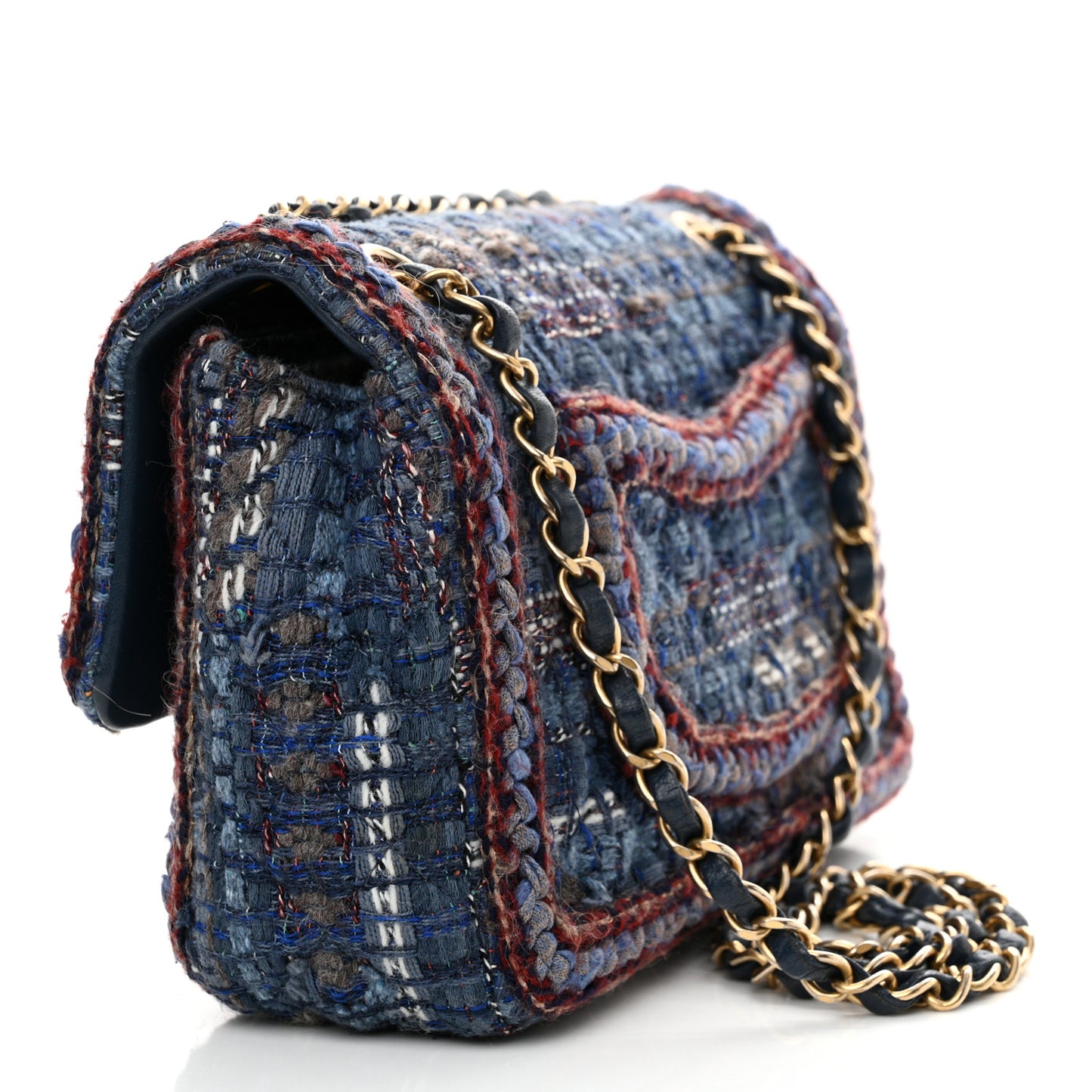 Tweed Braid Medium Flap Navy Blue Multicolor