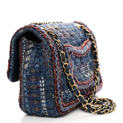 Chanel Tweed Braid Medium Flap Navy Blue Multicolor 3 of 13