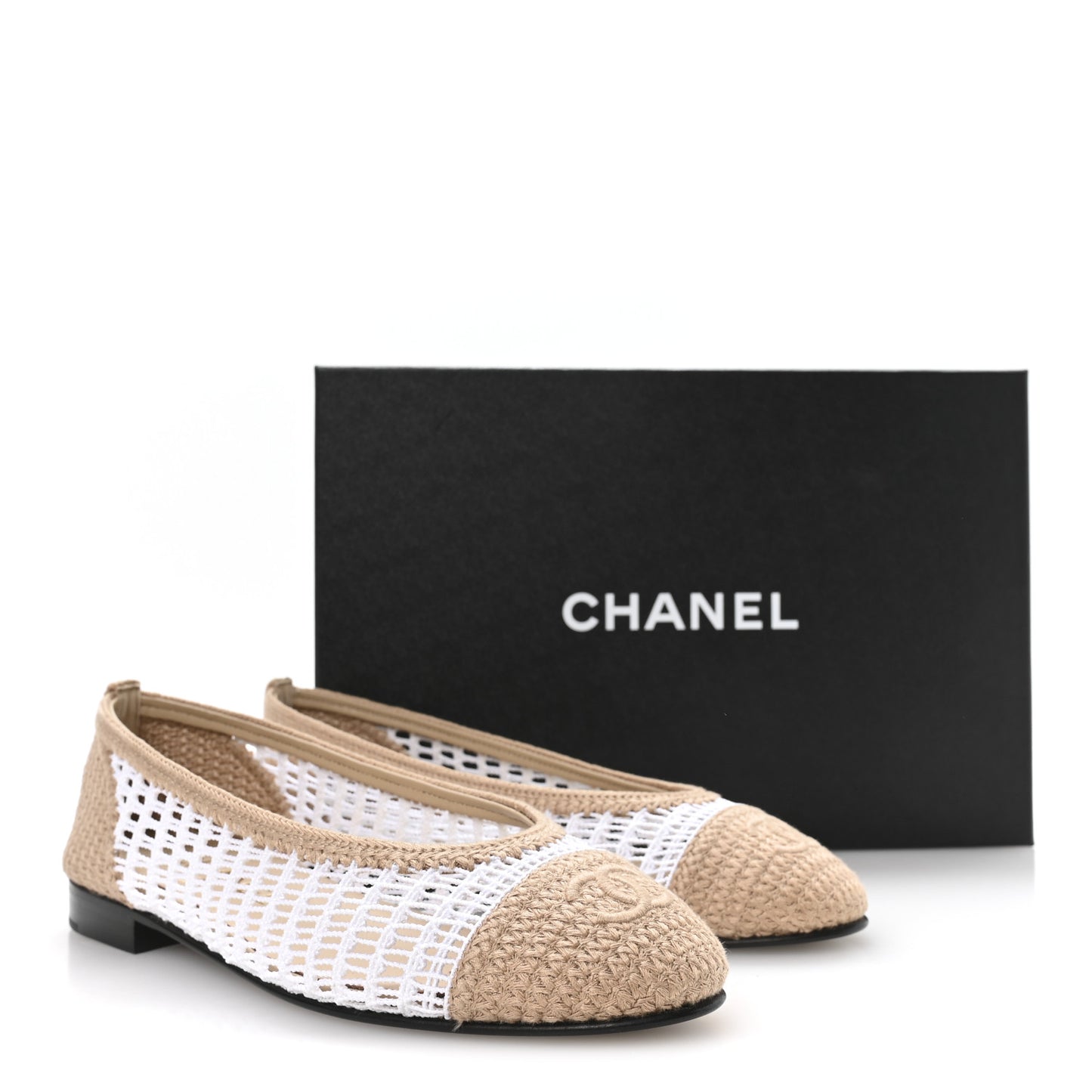 Raffia CC Cap Toe Ballerina Flats 37 White Beige