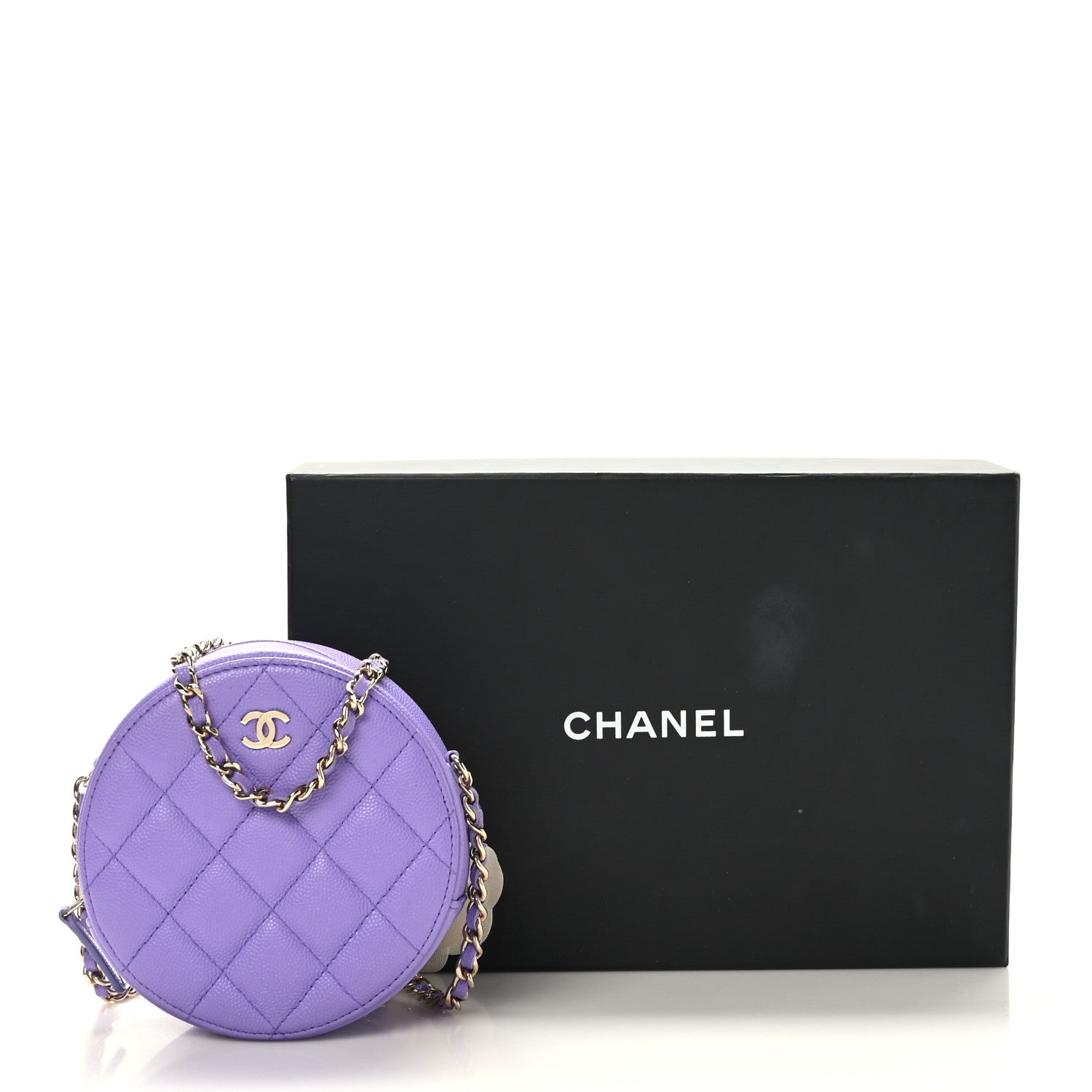Chanel Caviar Quilted Round Clutch With Chain Purple 10 of 10