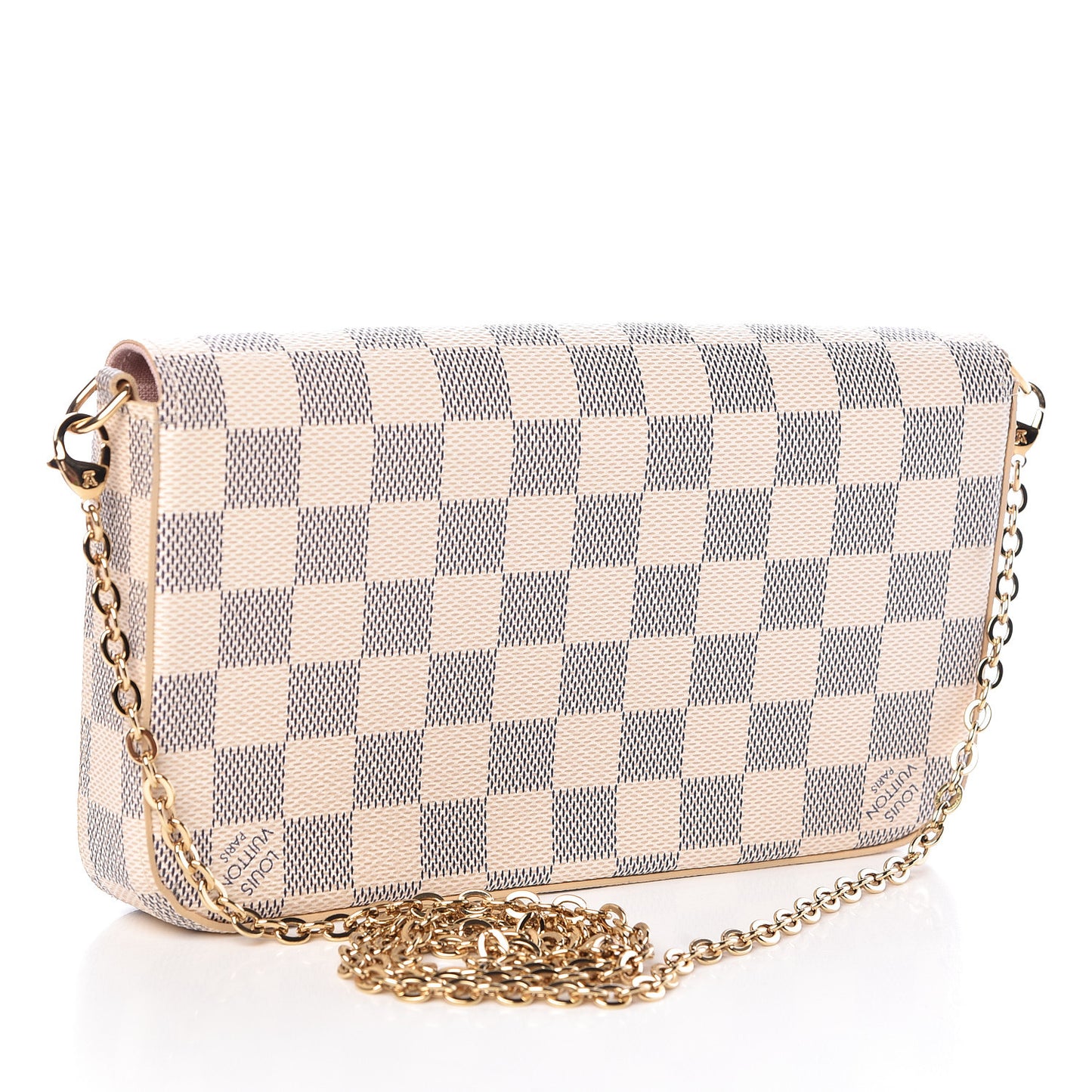 Damier Azur Pochette Felicie Chain Wallet Rose Ballerine
