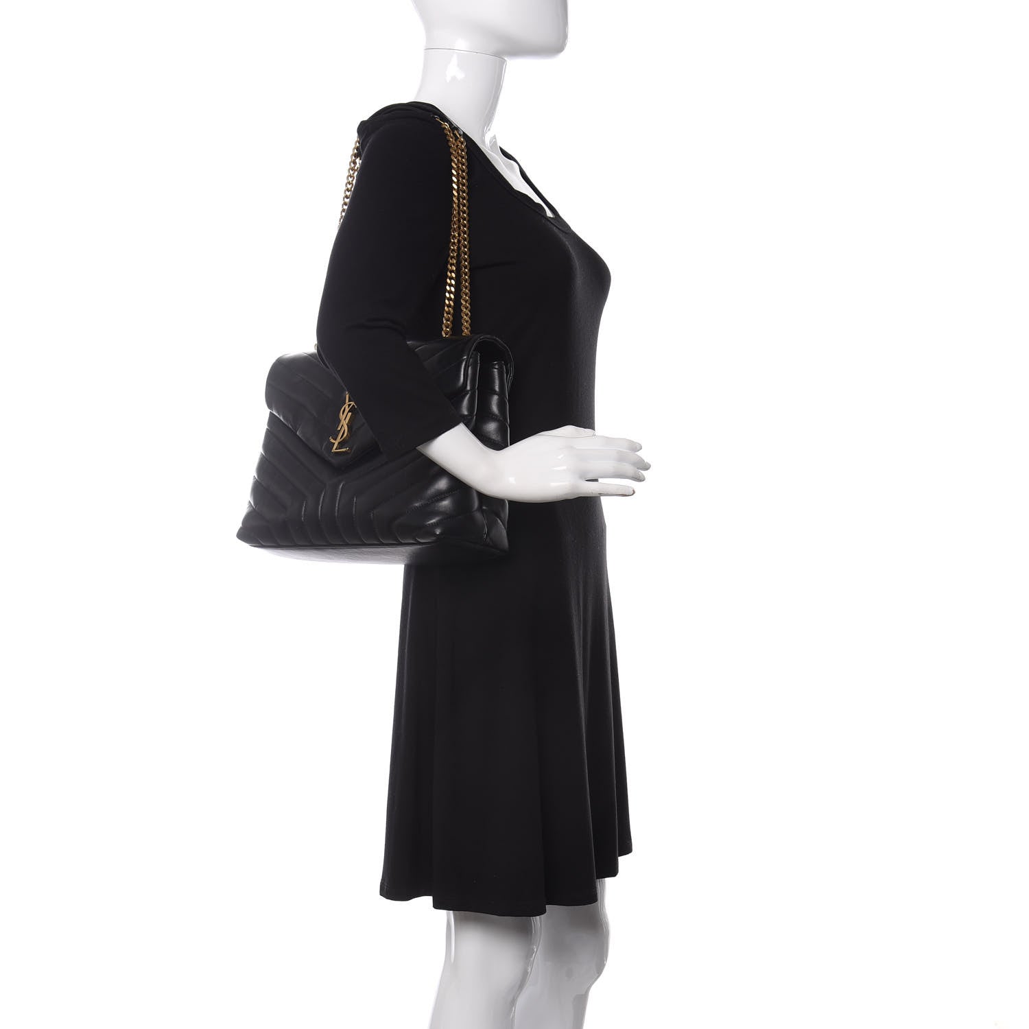 Saint Laurent Calfskin Y Quilted Monogram Medium Loulou Chain Satchel Black 2 of 8