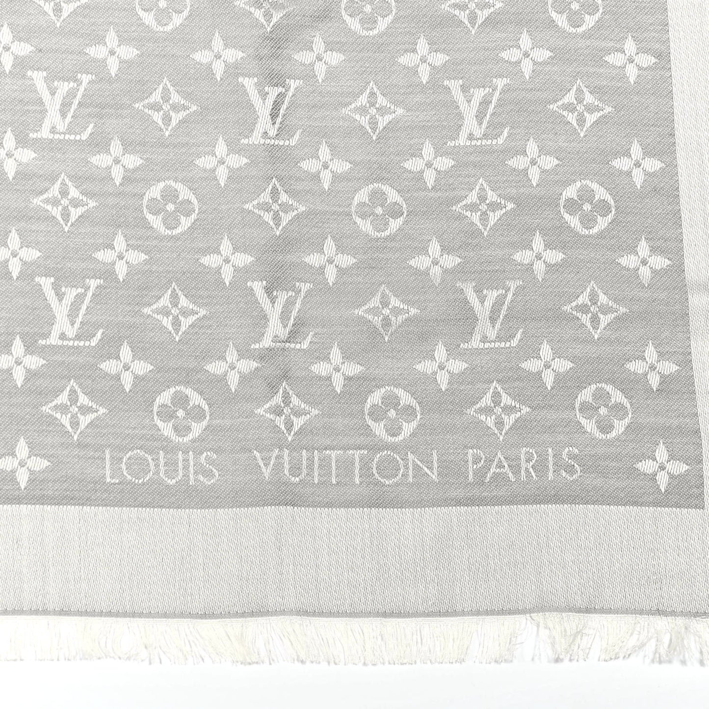 Wool Silk Monogram Denim Shawl Pearl Grey