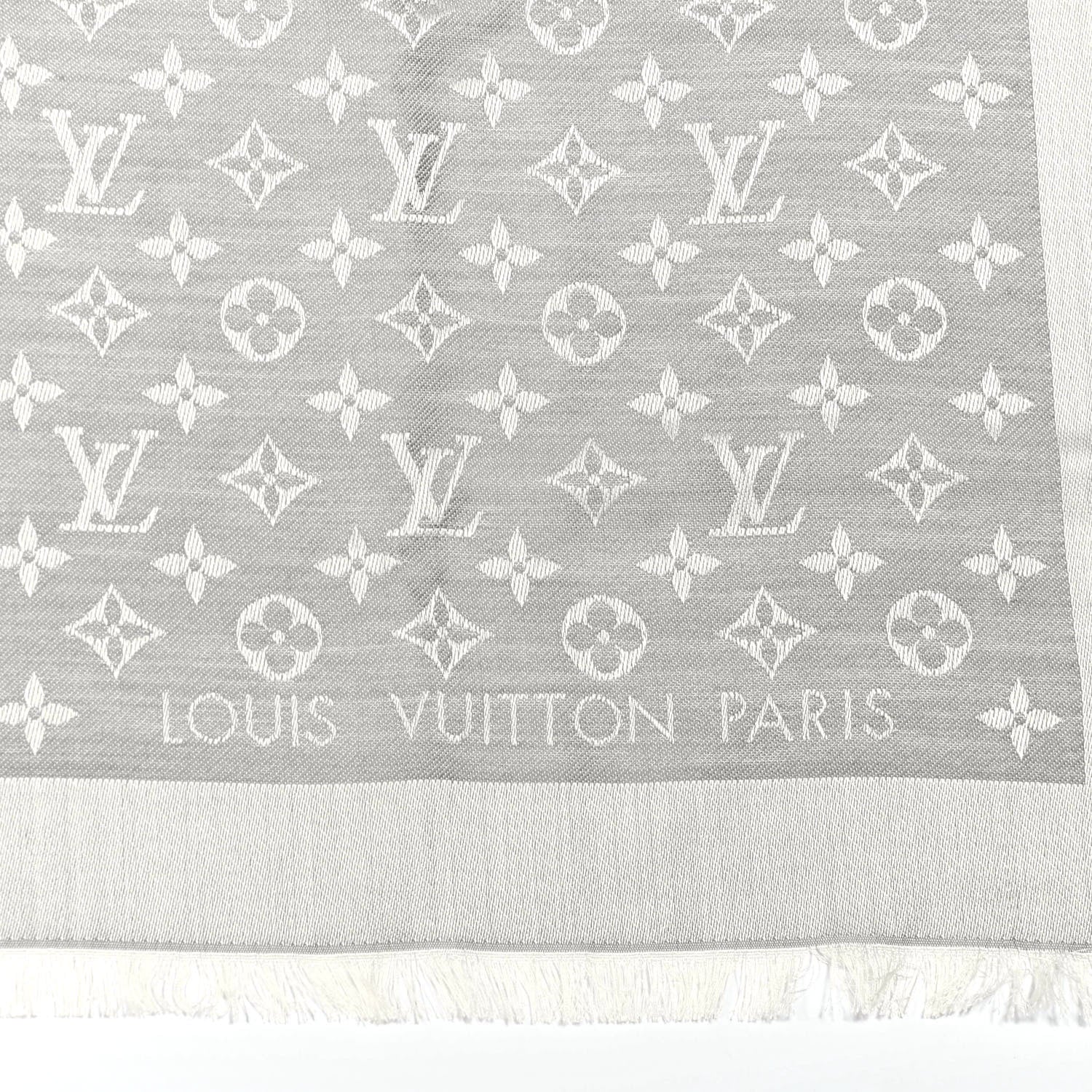 Louis Vuitton Wool Silk Monogram Denim Shawl Pearl Grey 3 of 3