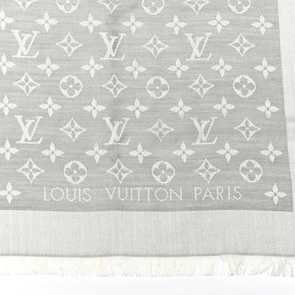 Louis Vuitton Wool Silk Monogram Denim Shawl Pearl Grey 3 of 3